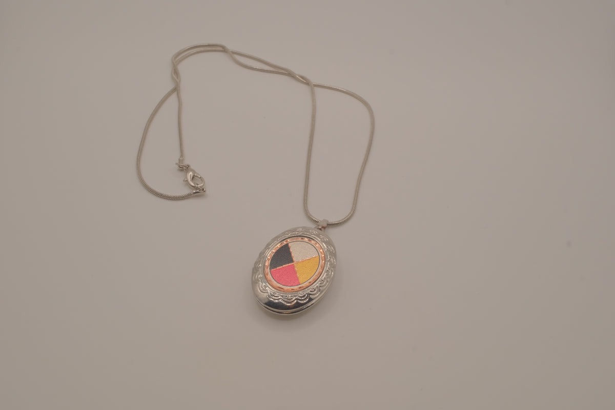 Vintage Medicine Wheel locket pendant necklace