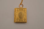 Vintage rectangular book locket pendant necklace with fligree border