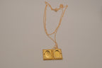 Layered gold book locket necklace