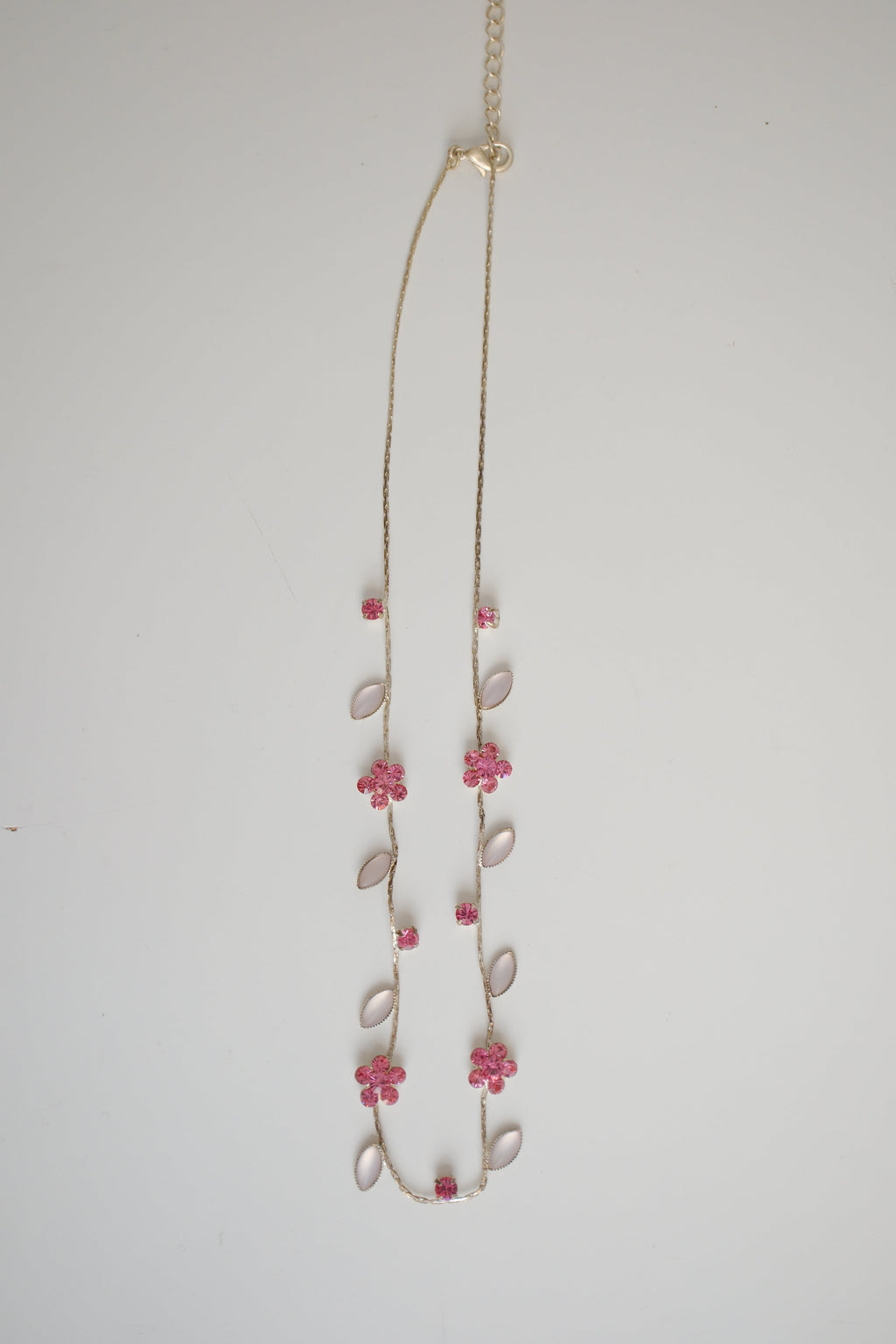Pink rhinestone floral choker necklace