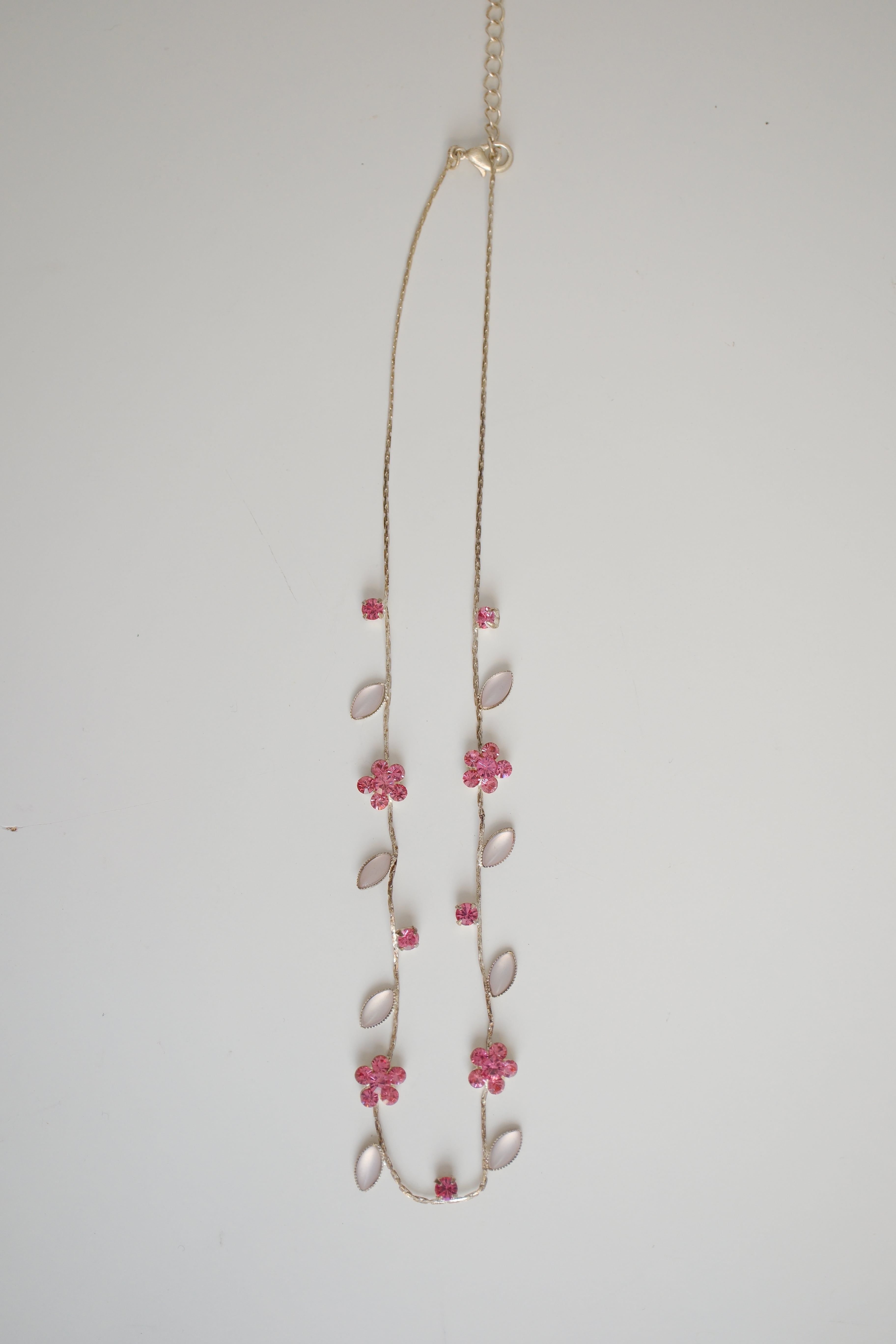 Pink rhinestone floral choker necklace