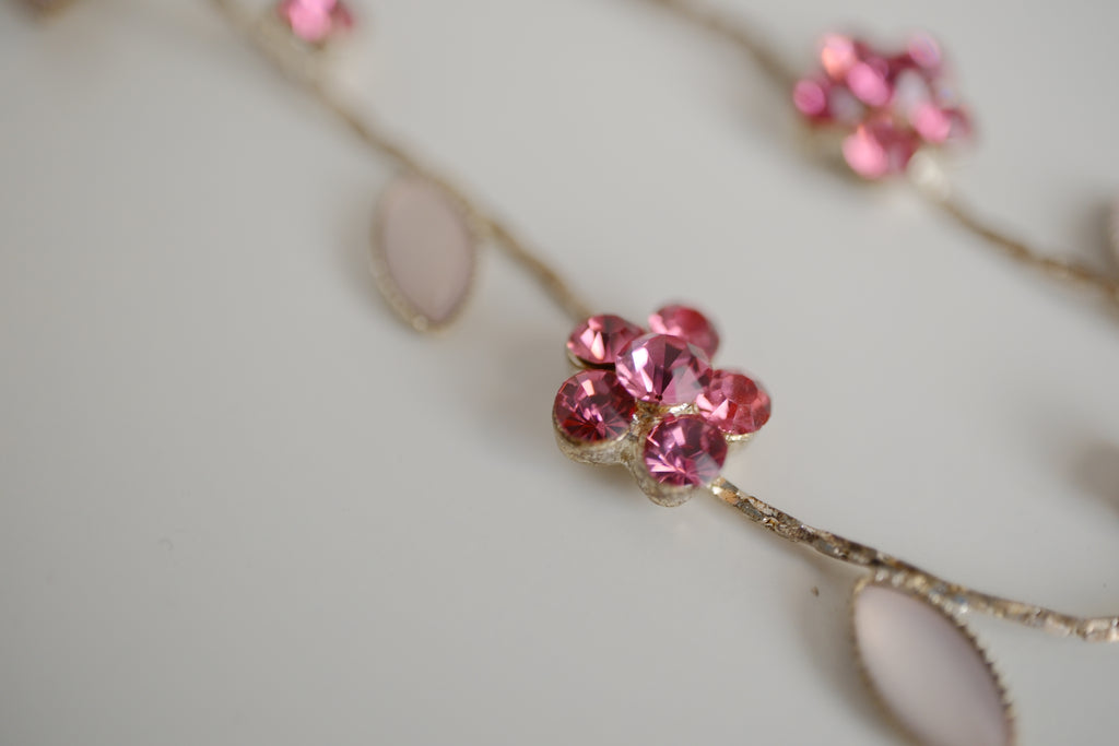 Pink rhinestone floral choker necklace