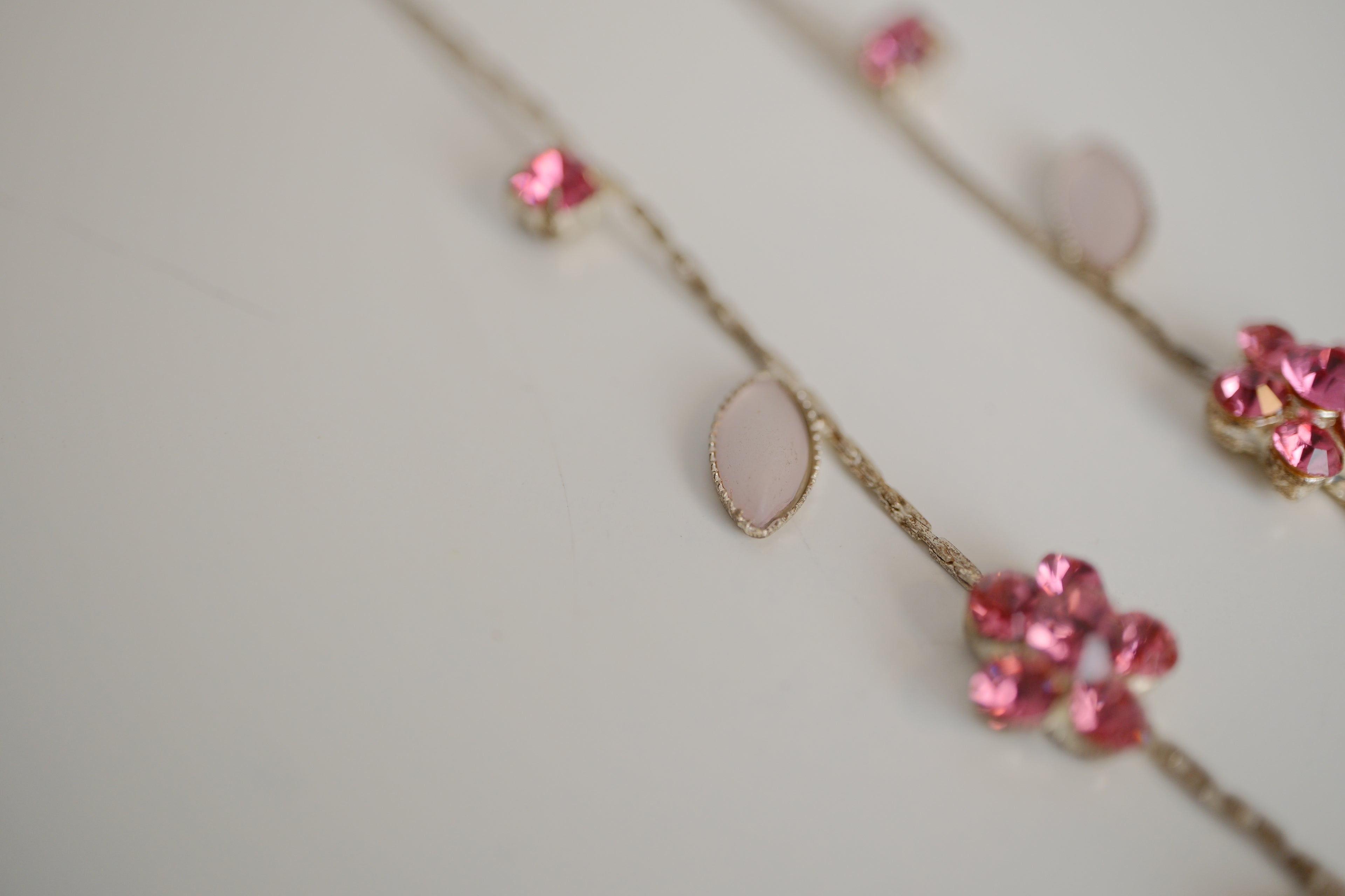 Pink rhinestone floral choker necklace