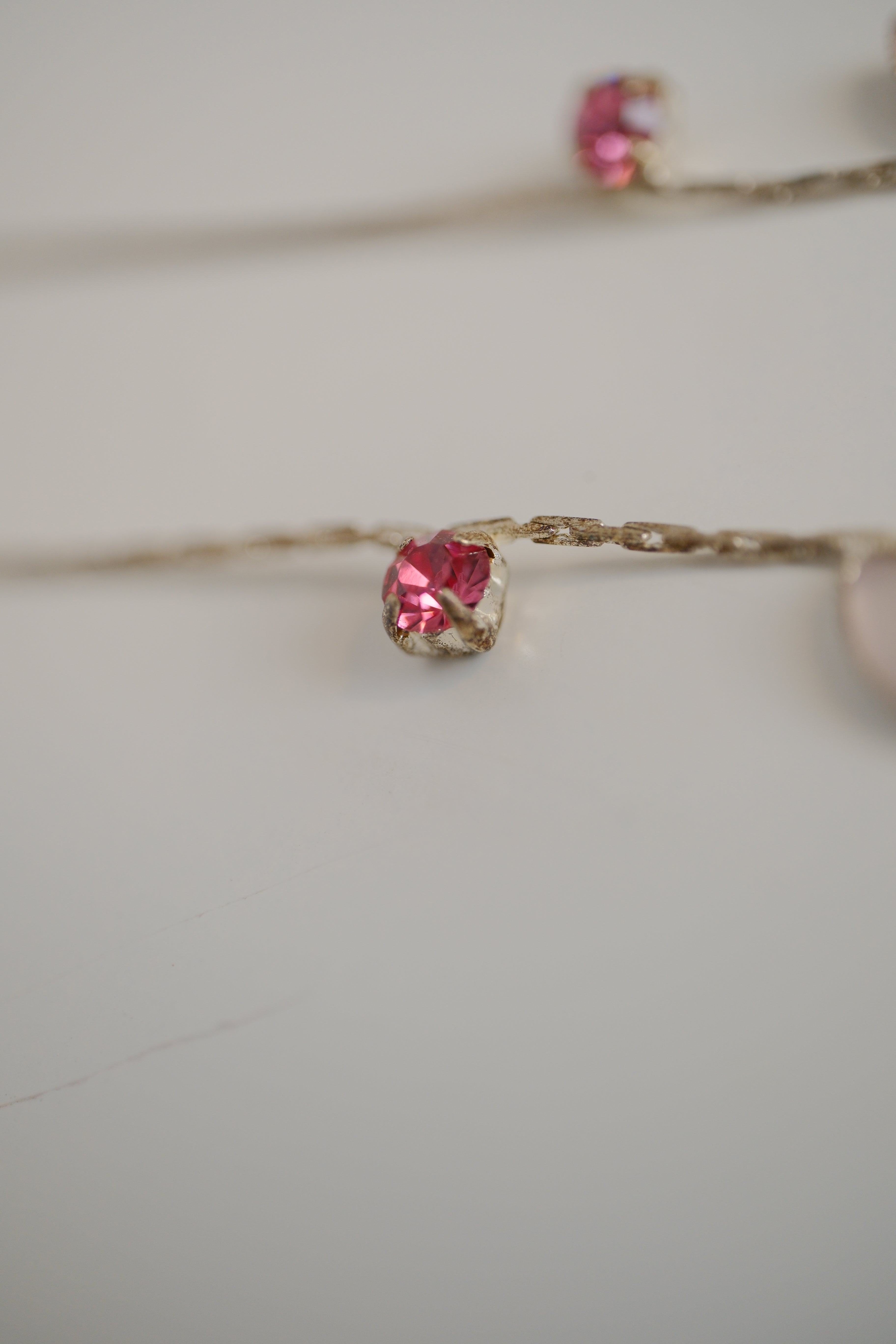 Pink rhinestone floral choker necklace