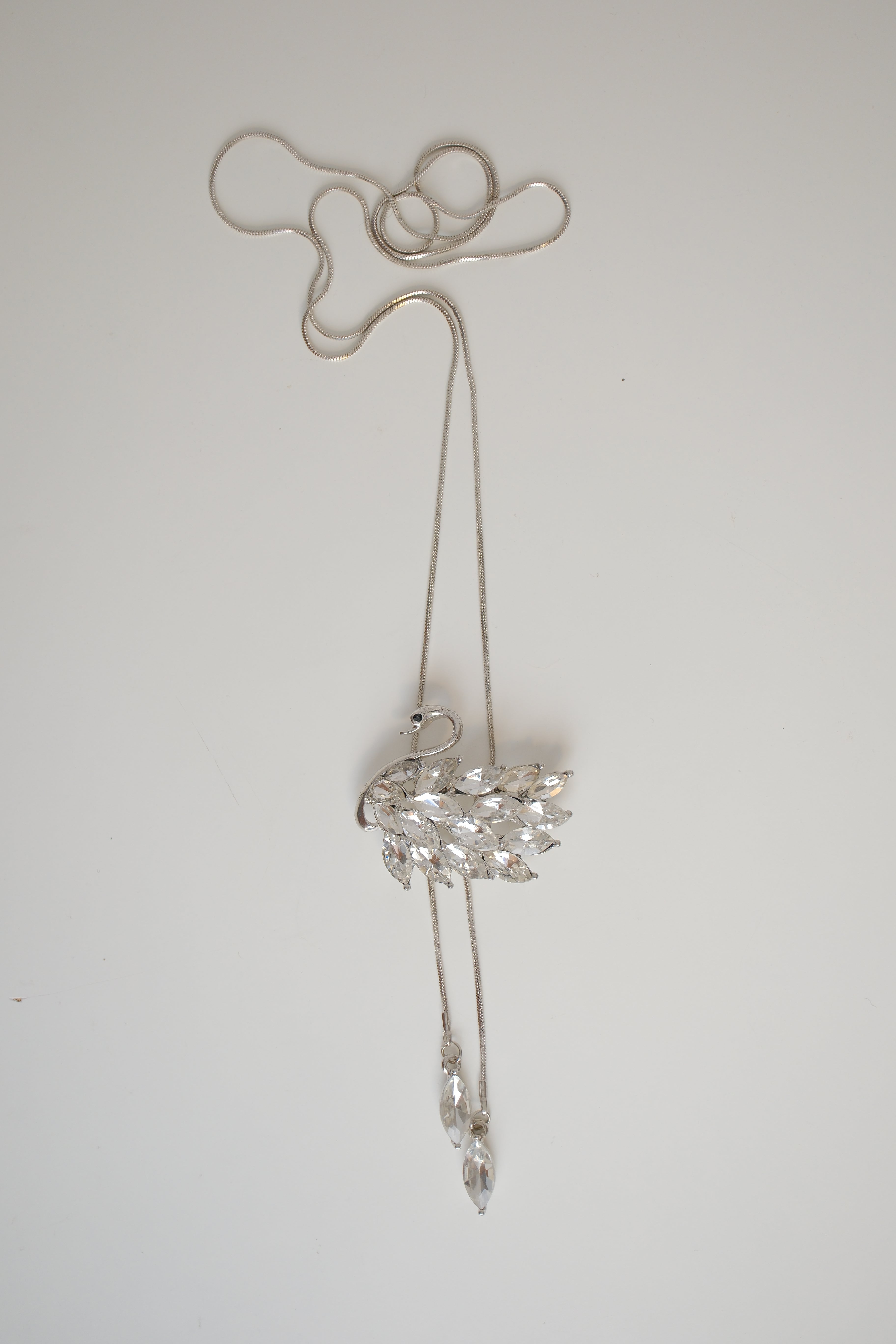 Silver tone swan bolo tie necklace