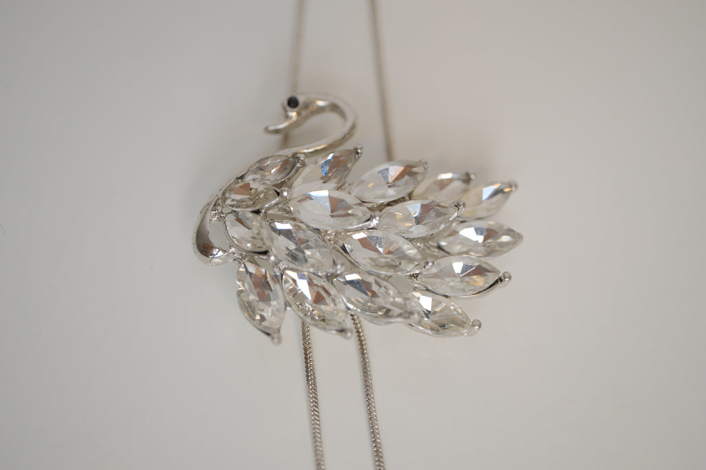 Silver tone swan bolo tie necklace