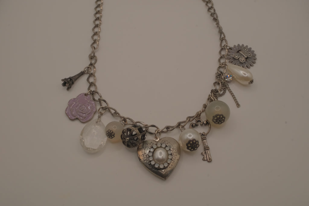 Vintage silver charm necklace with locket