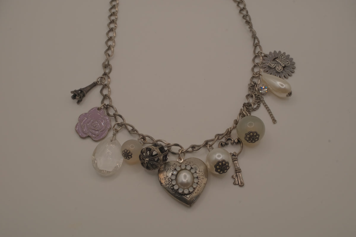 Vintage silver charm necklace with locket