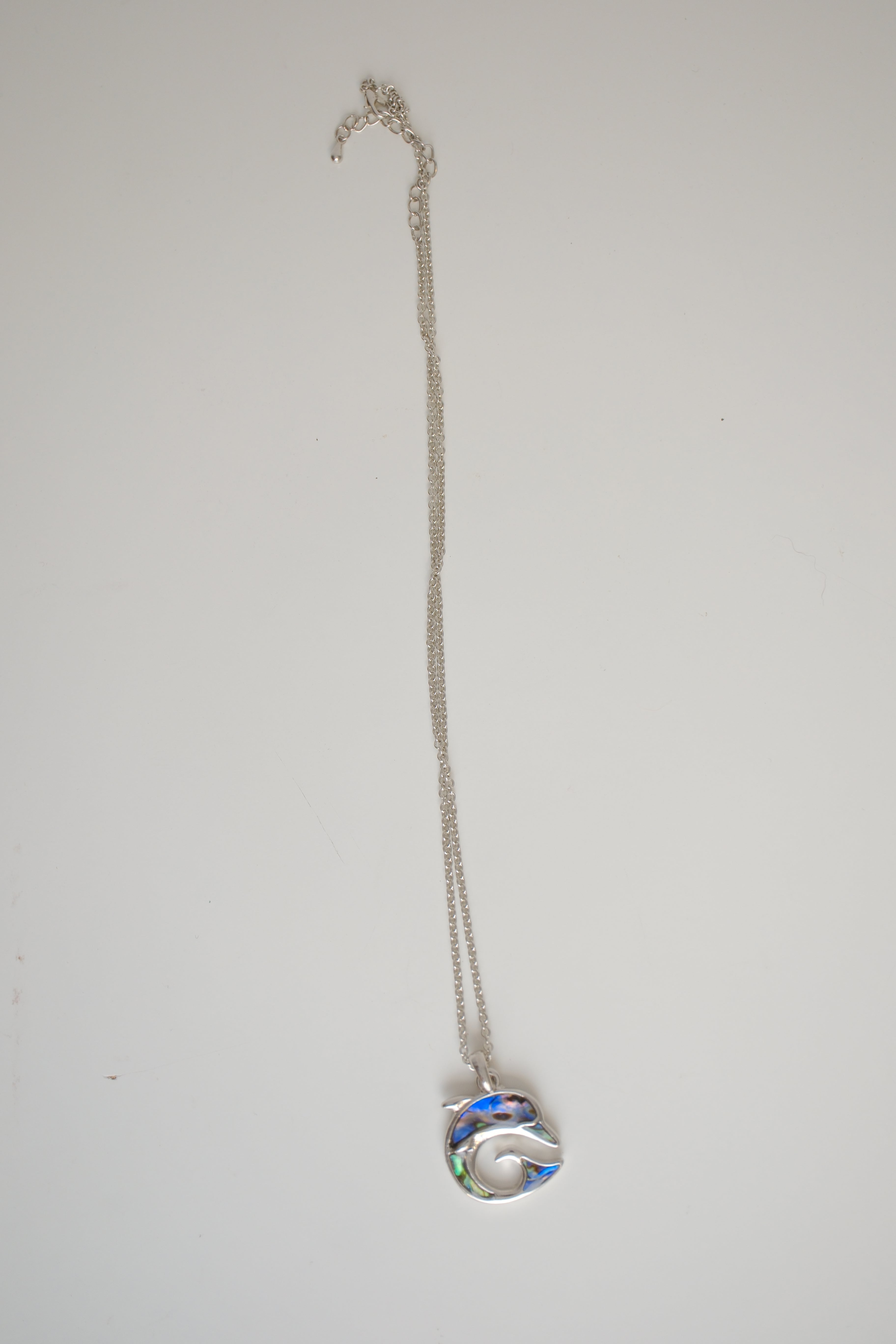 Silver tone Dolphin Abalone shell necklace