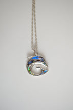 Silver tone Dolphin Abalone shell necklace