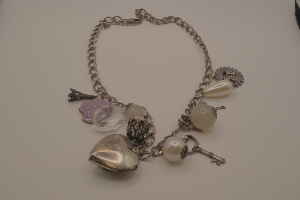 Vintage silver charm necklace with locket