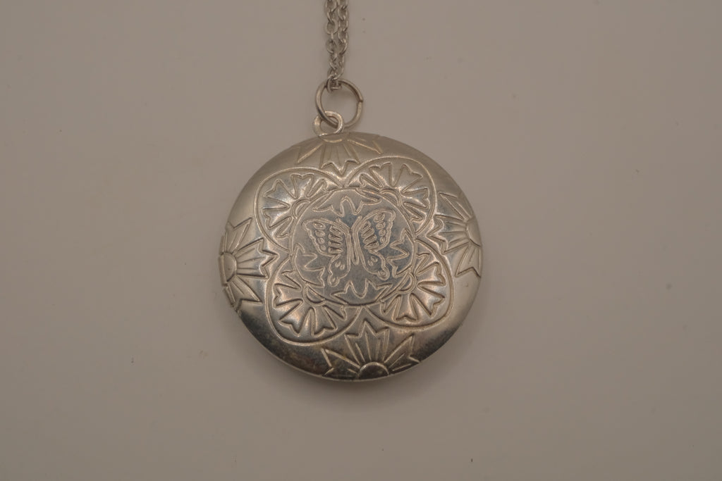 Vintage butterfly floral locket necklace