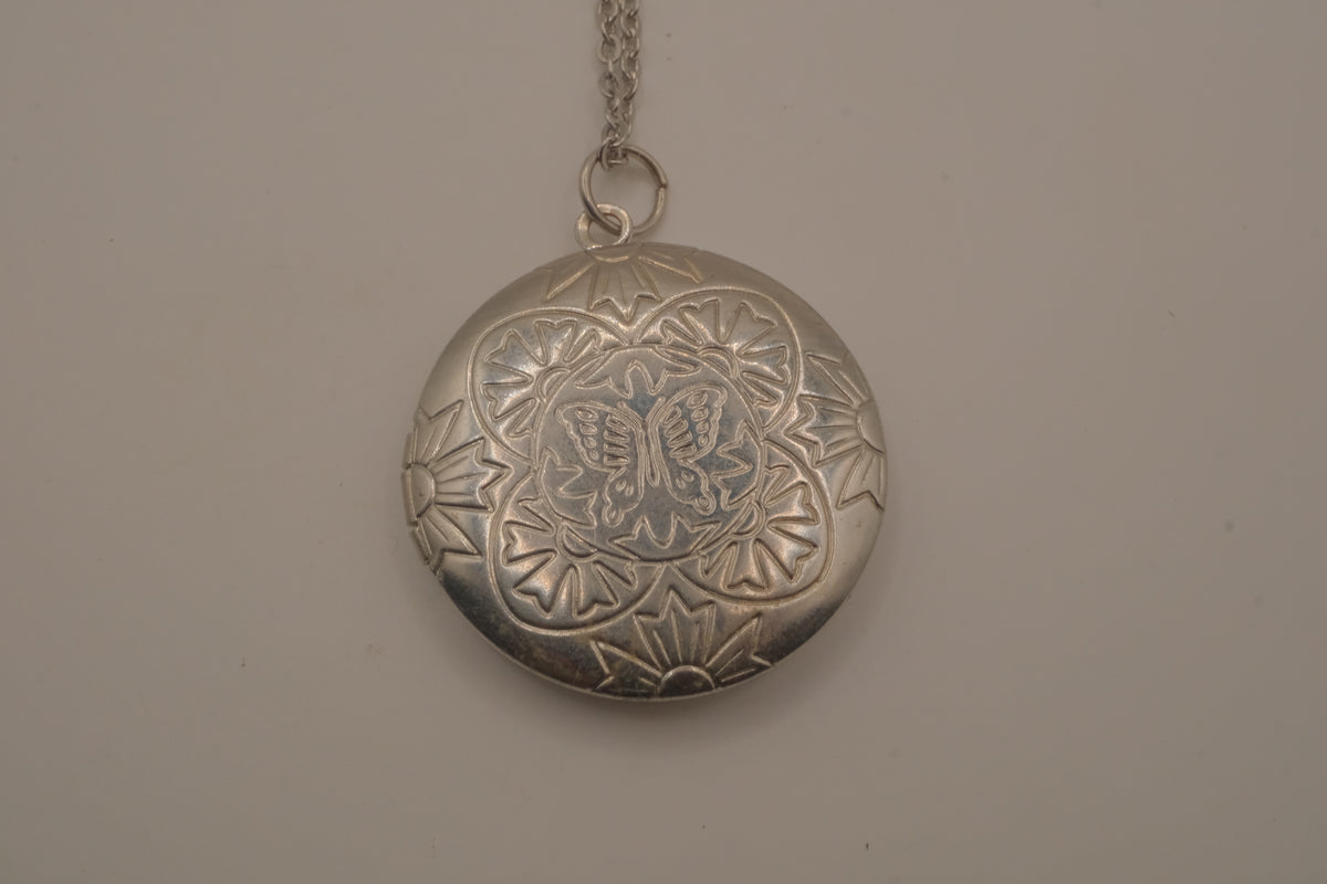 Vintage butterfly floral locket necklace