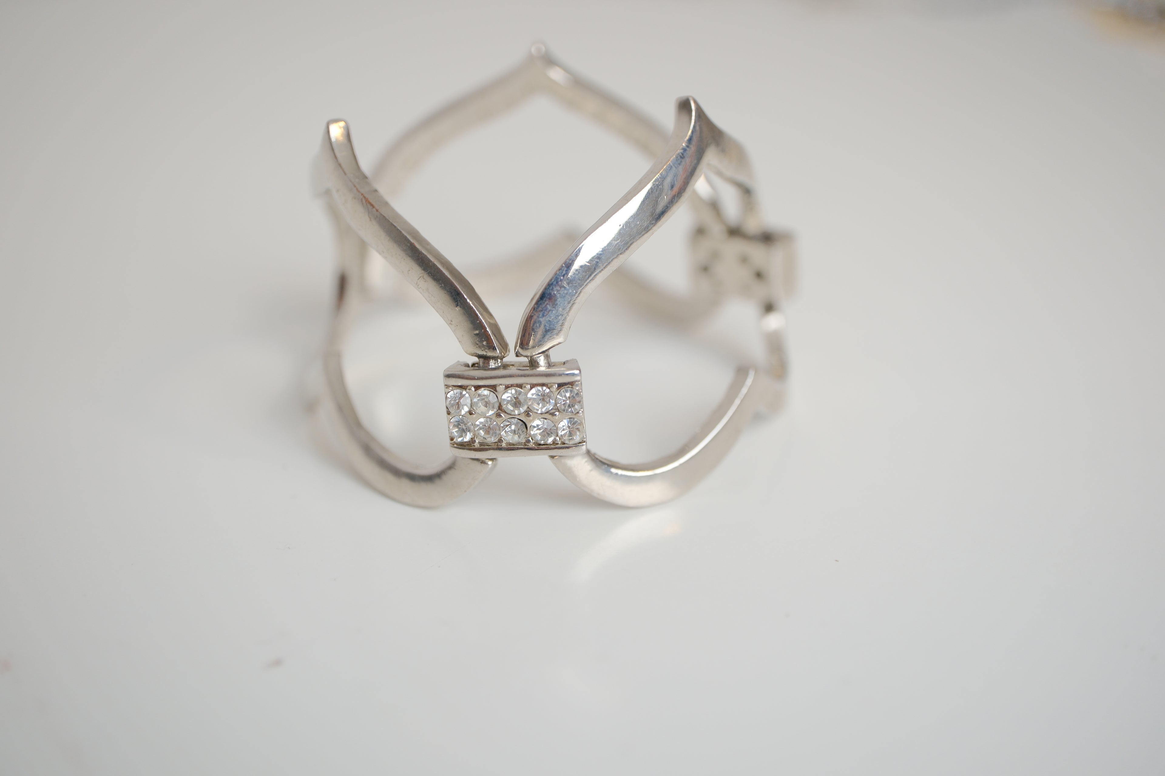 Silver tone open-heart link bracelet