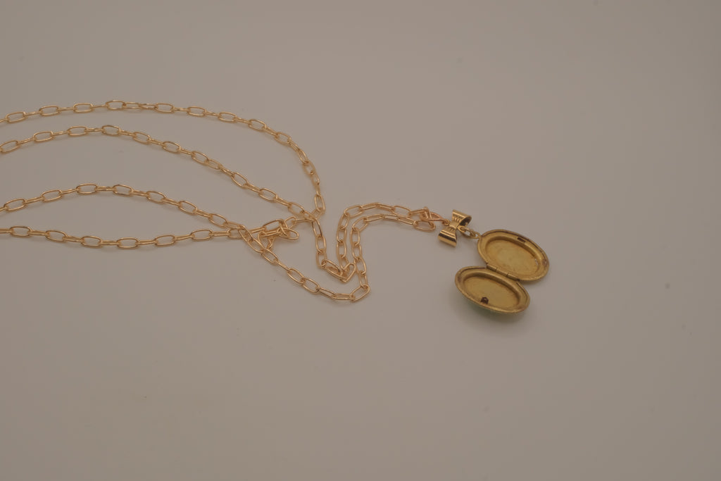 Vintage green cameo locket necklace