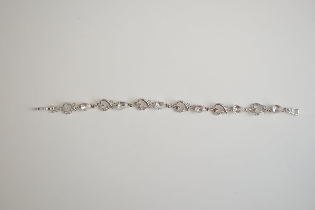 Silver-tone heart and crystal link bracelet