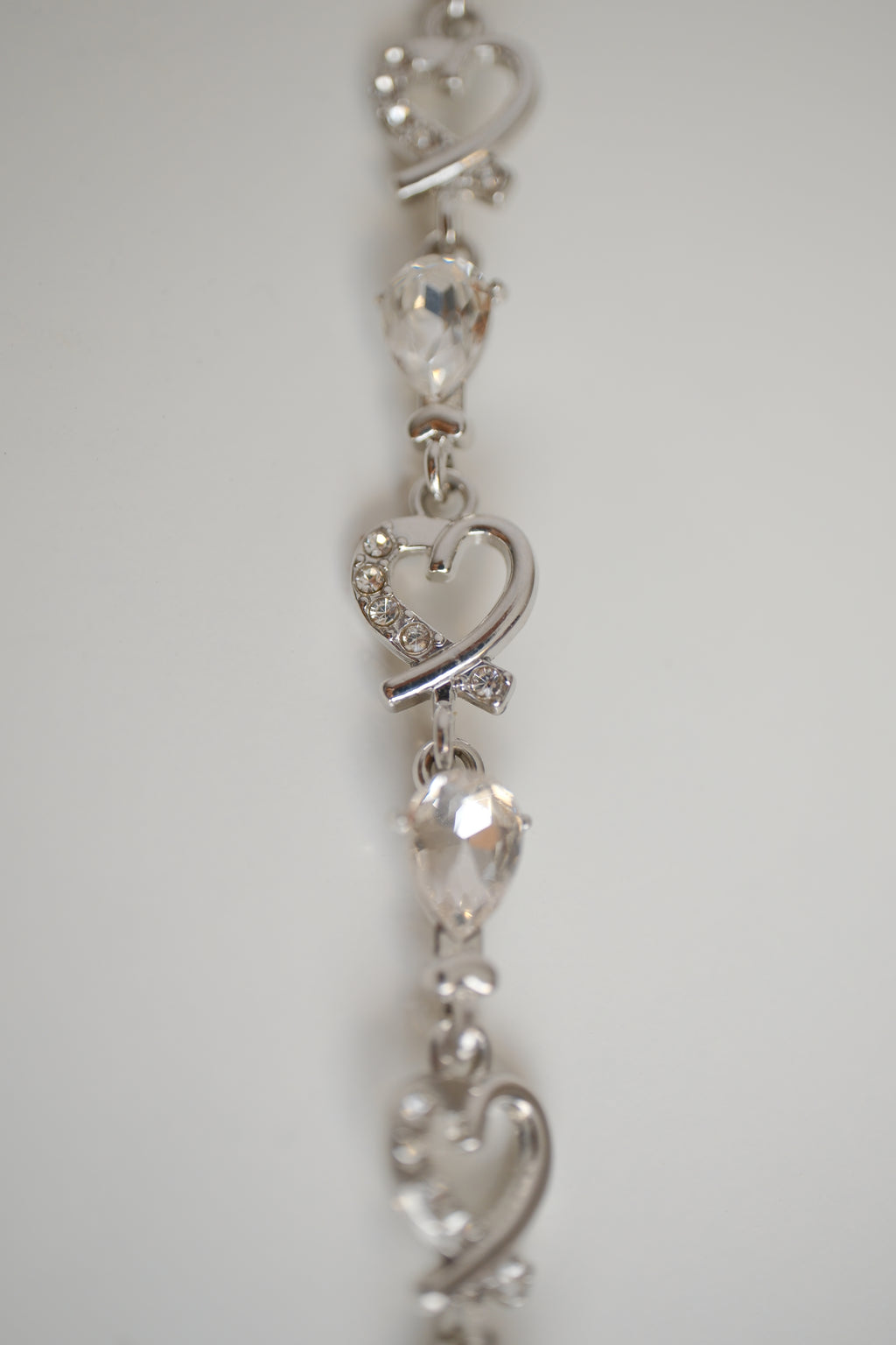 Silver-tone heart and crystal link bracelet
