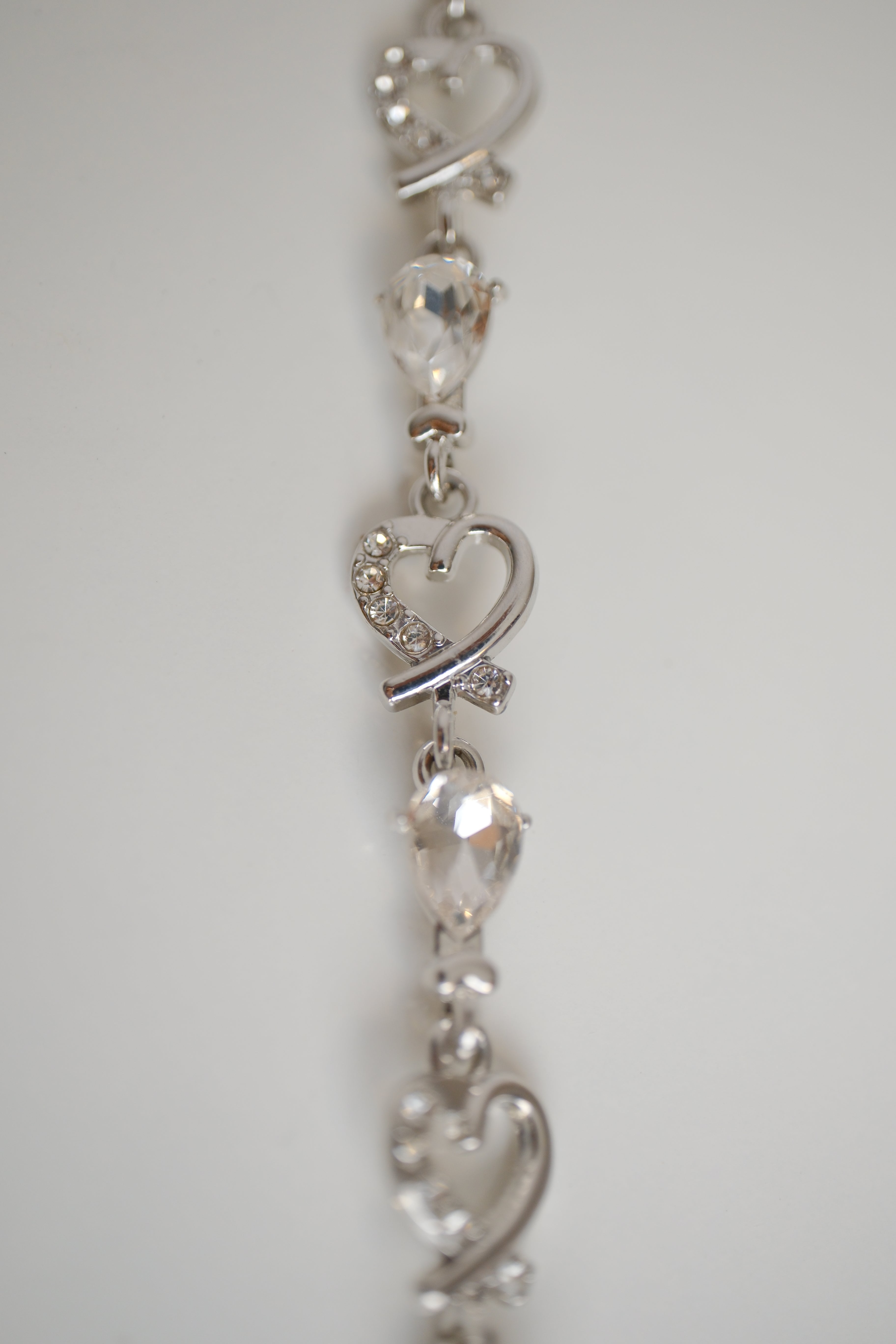 Silver-tone heart and crystal link bracelet
