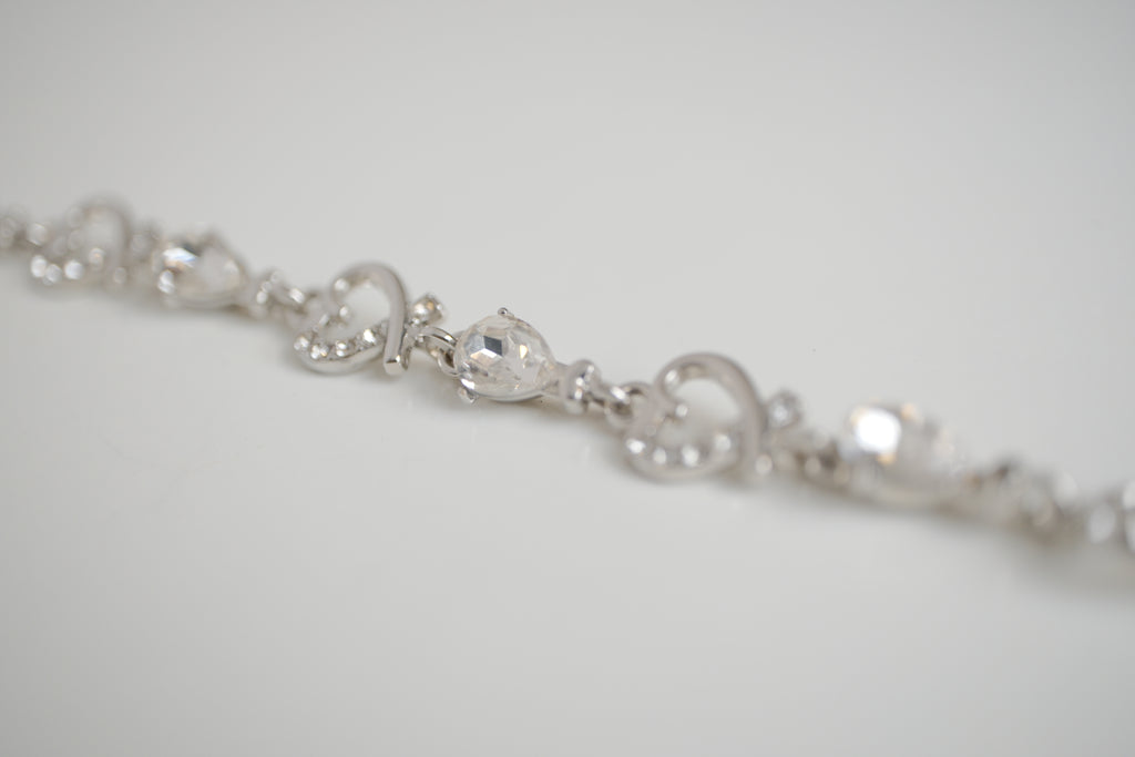 Silver-tone heart and crystal link bracelet