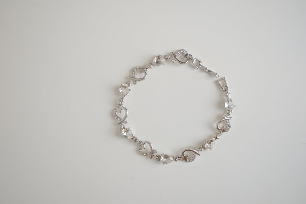 Silver-tone heart and crystal link bracelet