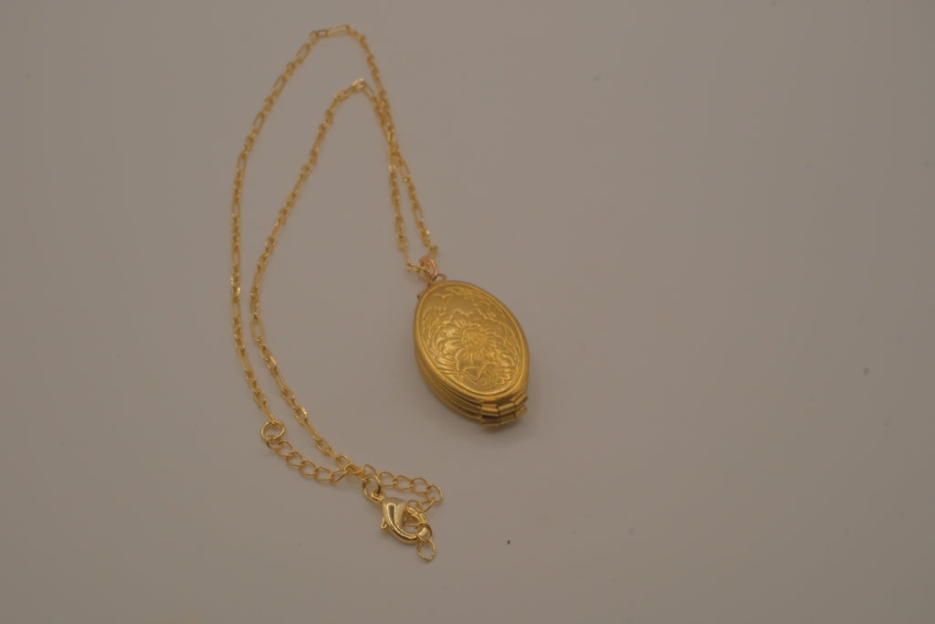 Vintage Gold Floral multi-photo folding locket necklace