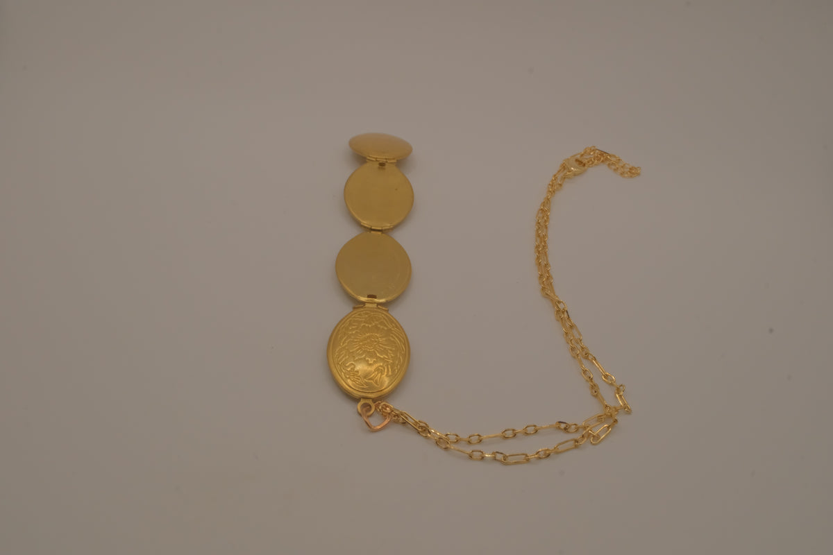 Vintage Gold Floral multi-photo folding locket necklace
