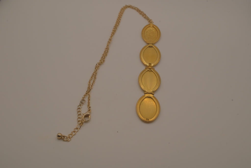Vintage Gold Floral 4-photo folding locket necklace
