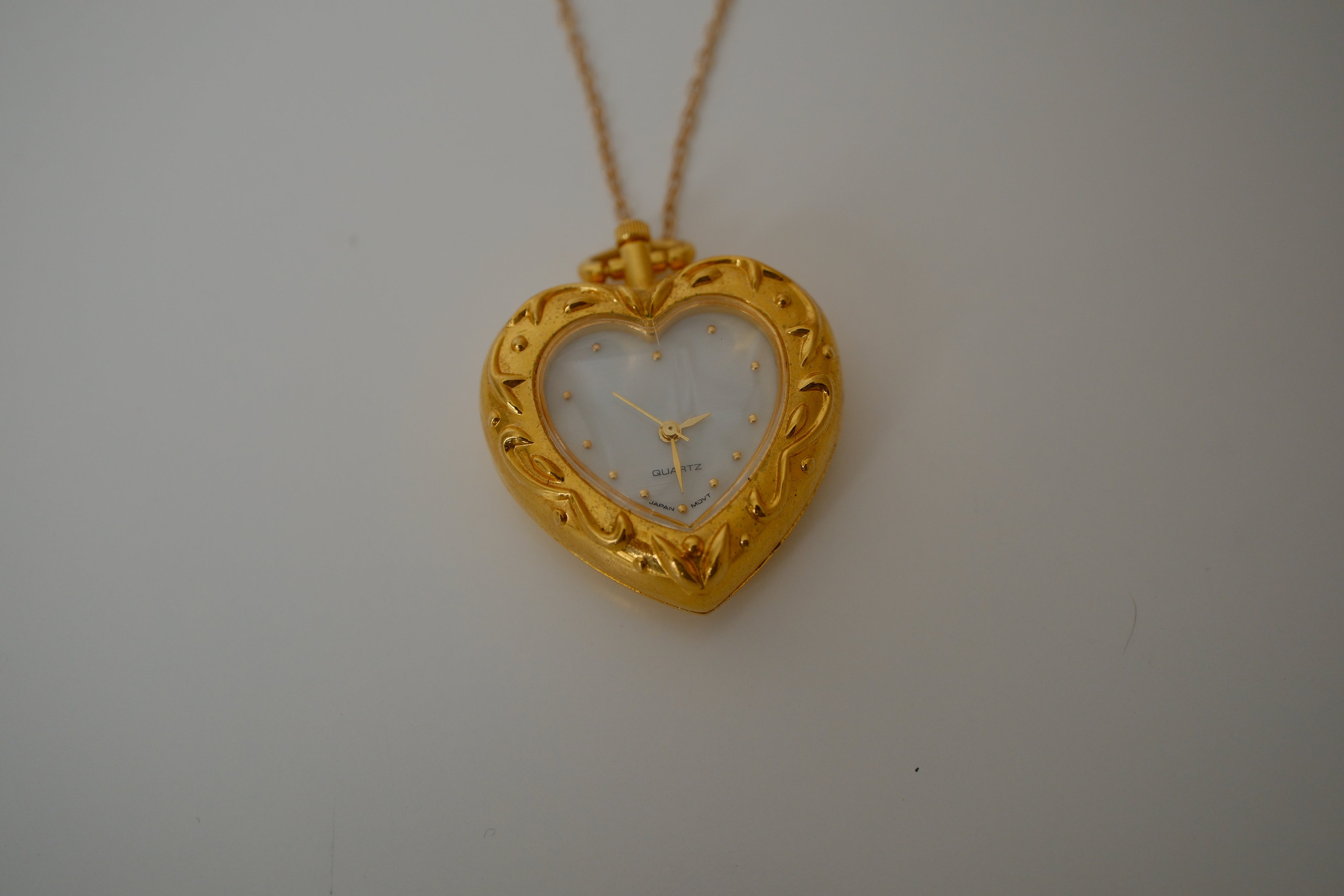 Movt Japan Gold-tone heart watch pendant necklace