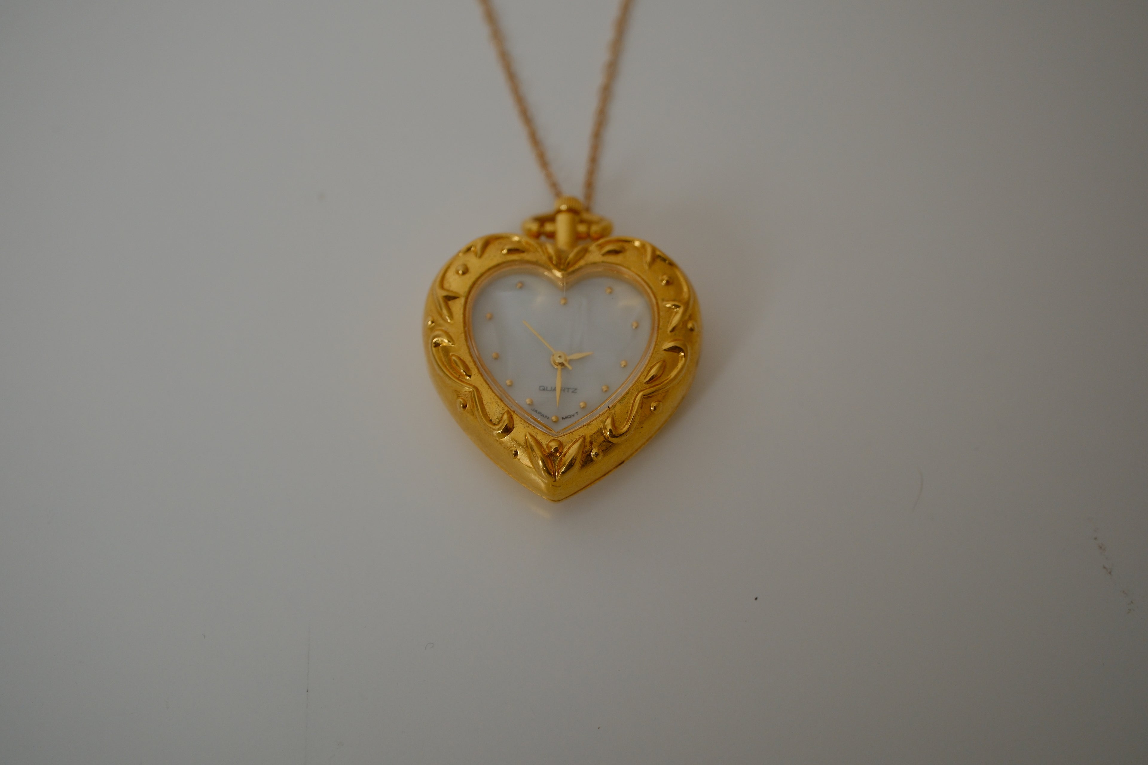 Movt Japan Gold-tone heart watch pendant necklace