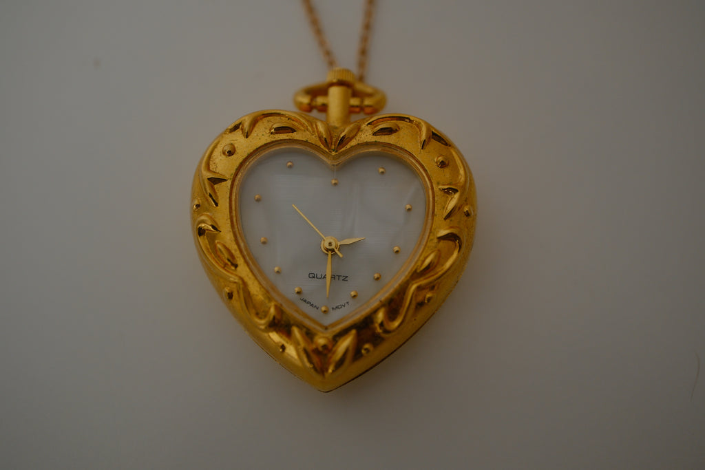 Movt Japan Gold-tone heart watch pendant necklace