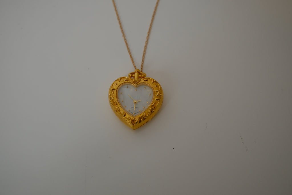 Movt Japan Gold-tone heart watch pendant necklace