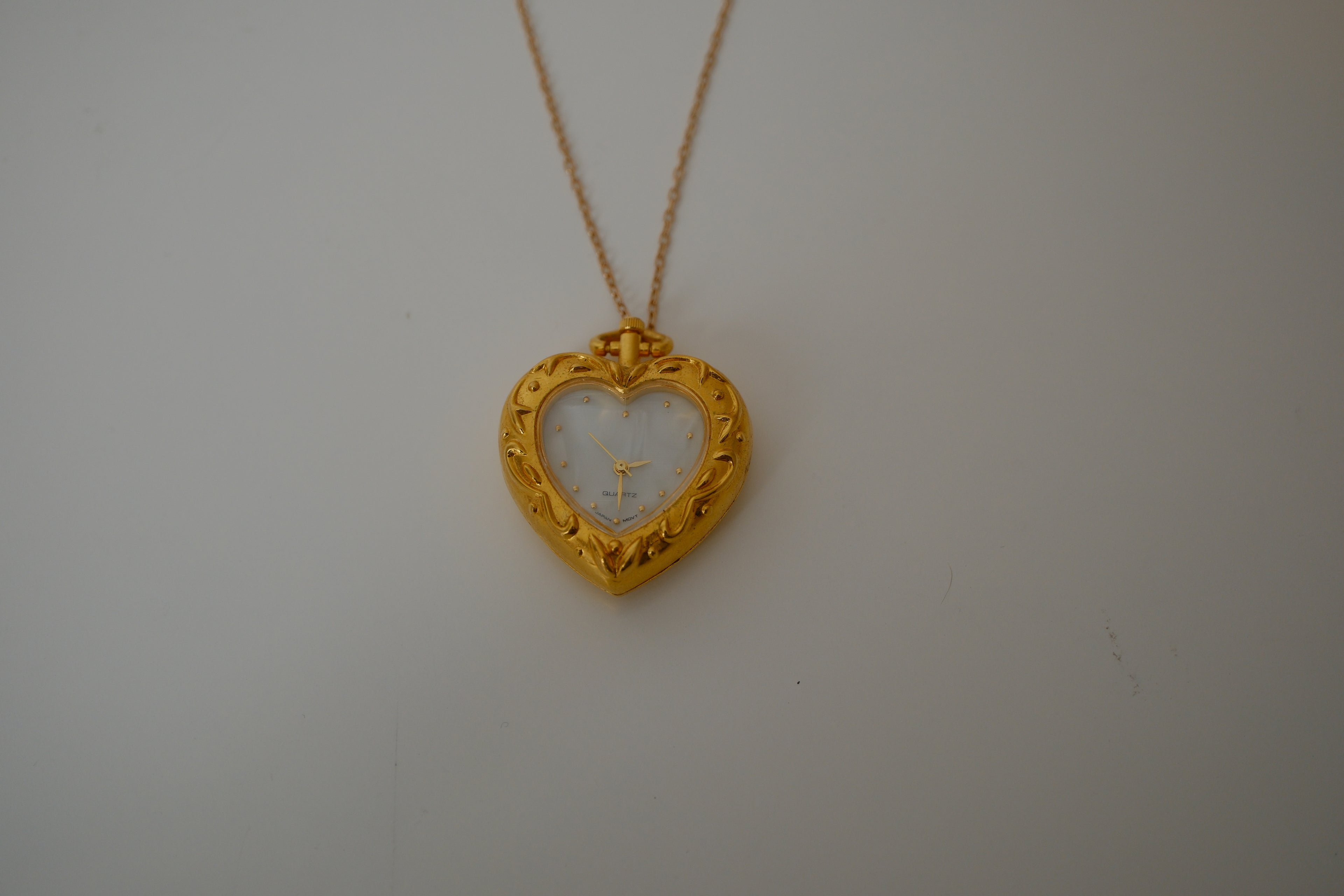 Movt Japan Gold-tone heart watch pendant necklace