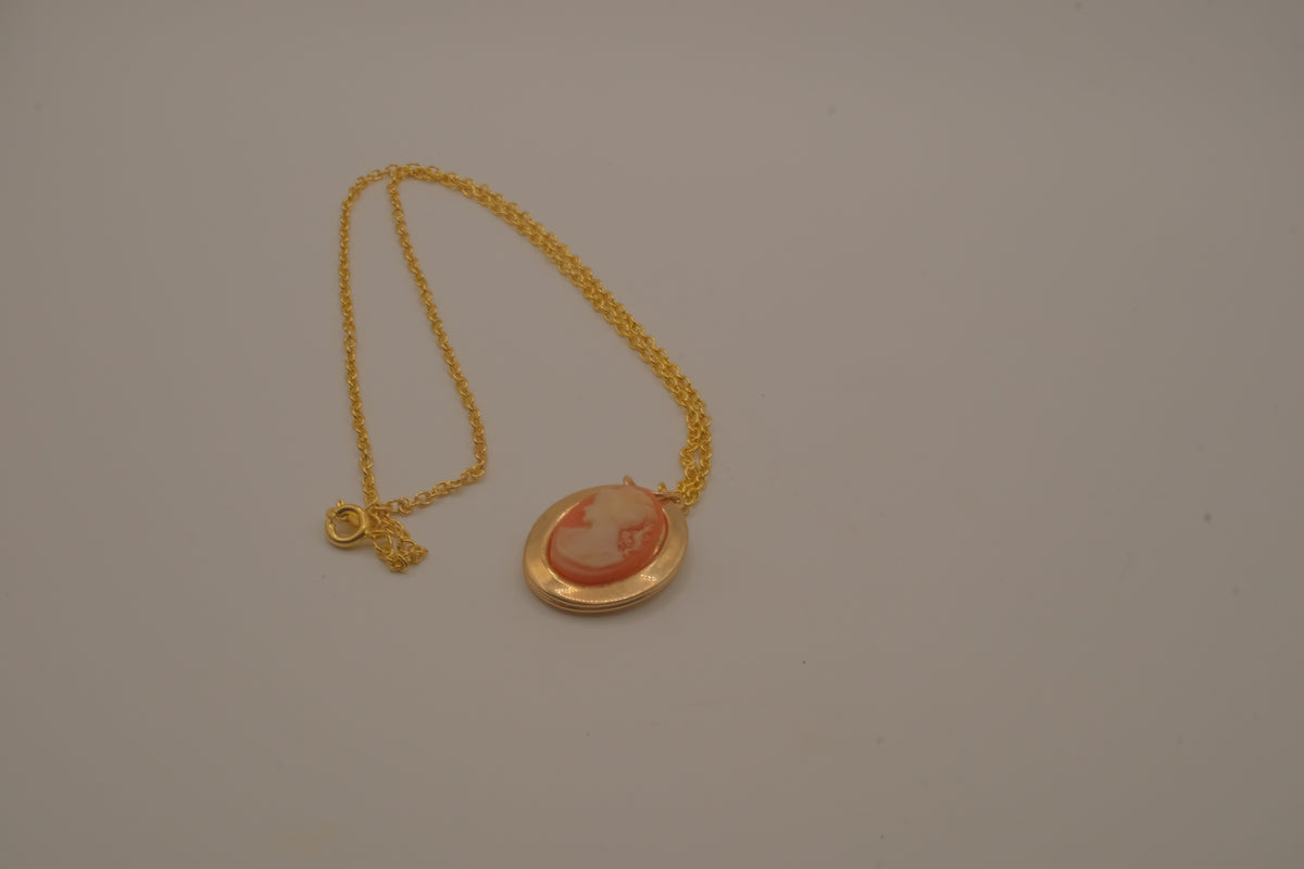 Vintage oval cameo pendant locket necklace