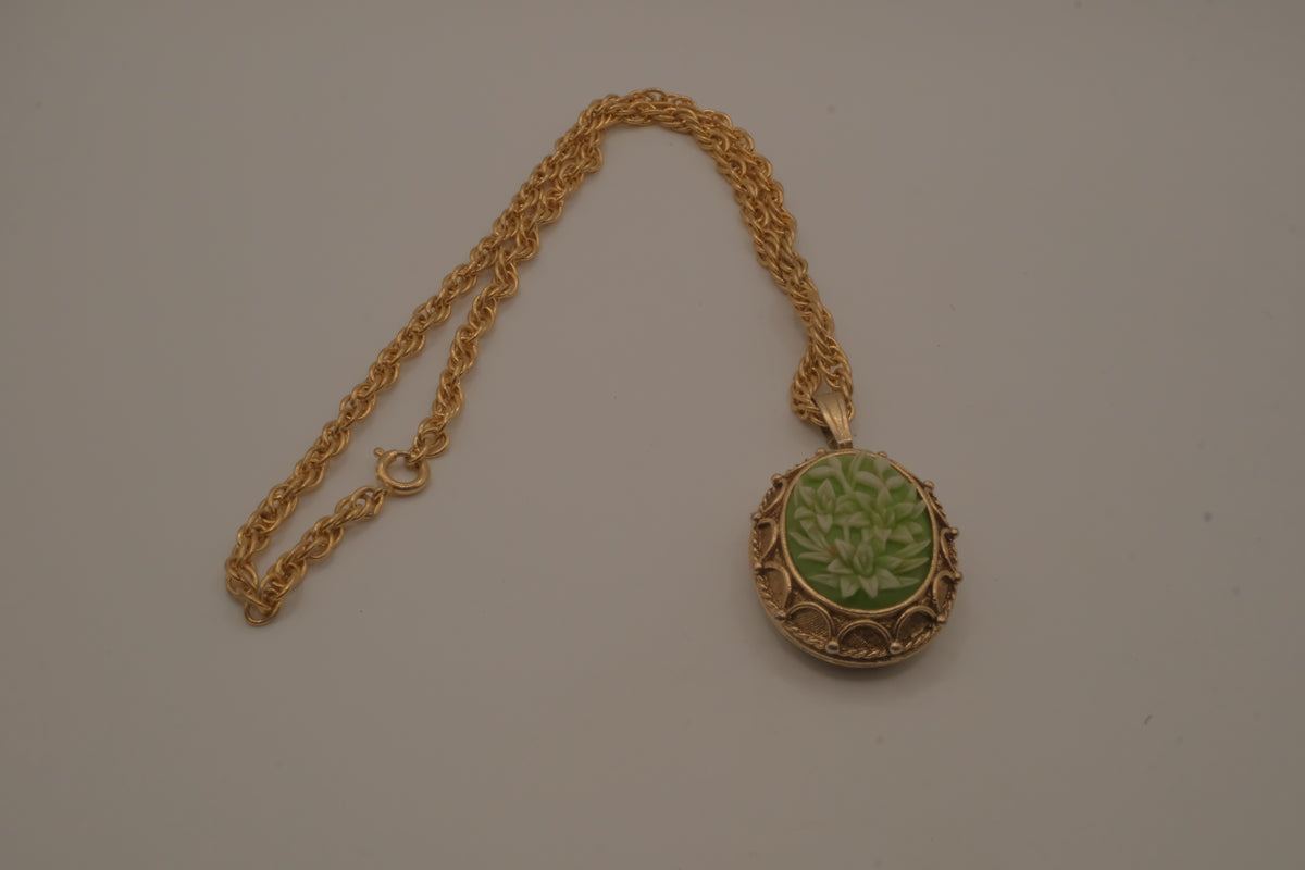 Vintage Vanda solid perfume locket necklace