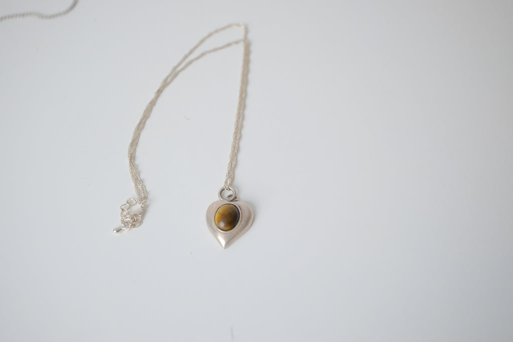 Sterling silver tiger's eye heart pendant