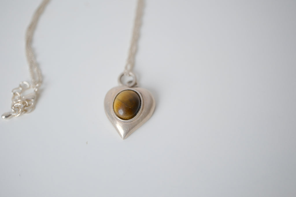 Sterling silver tiger's eye heart pendant