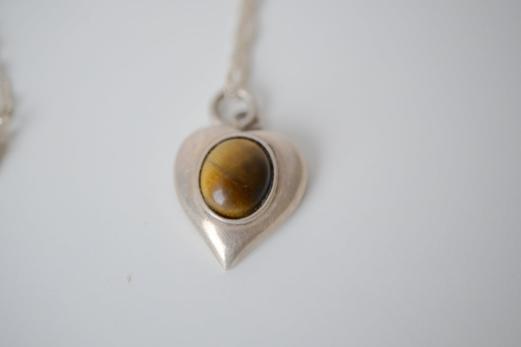 Sterling silver tiger's eye heart pendant