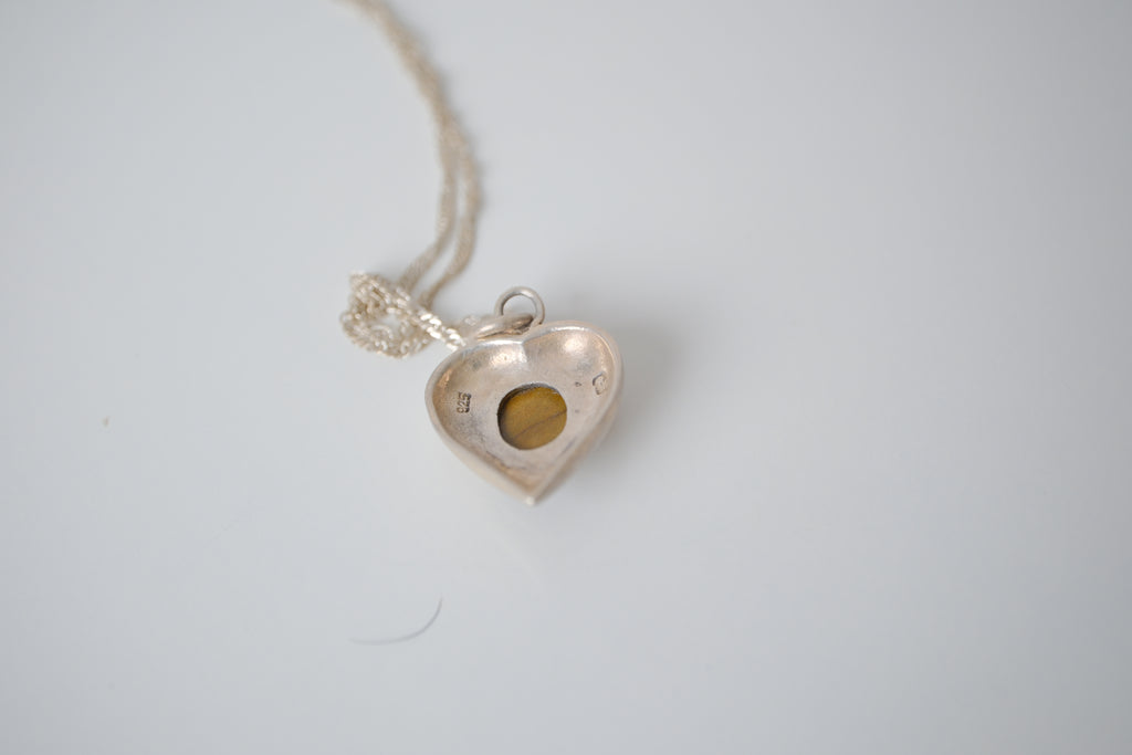 Sterling silver tiger's eye heart pendant