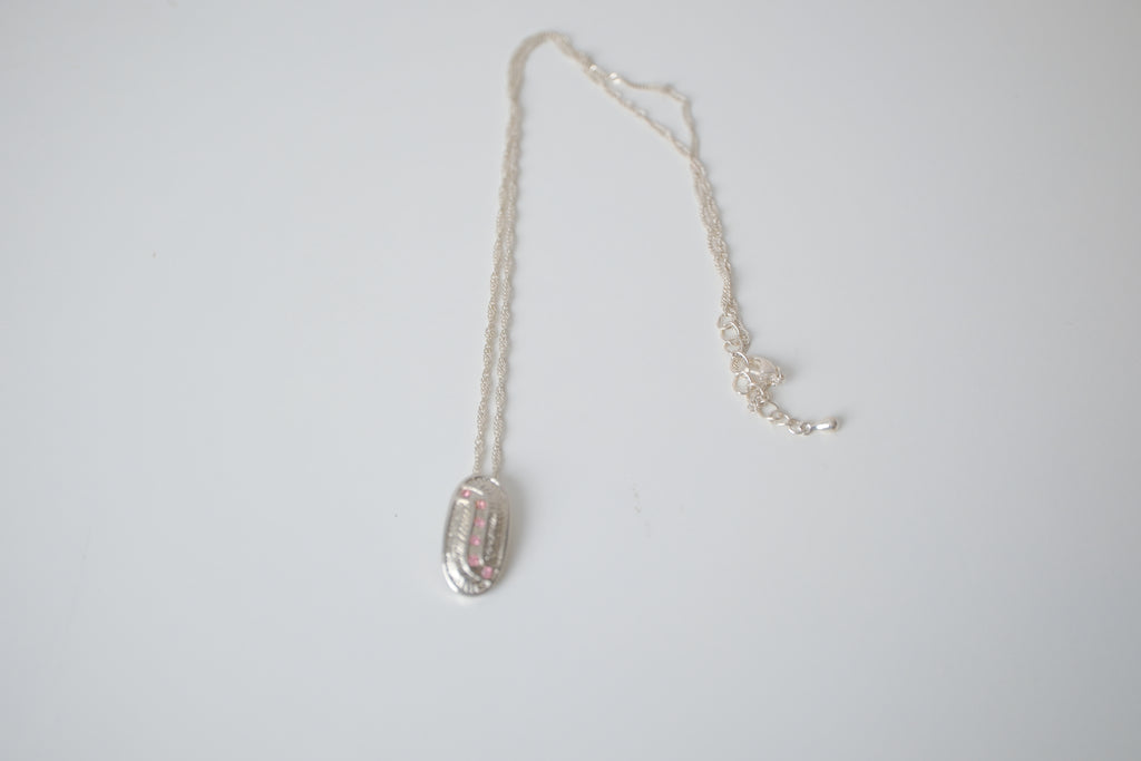 Ma Bella Silver tone delicate Pink rinestones necklace