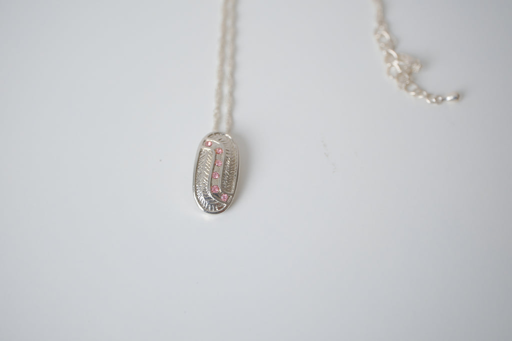 Ma Bella Silver tone delicate Pink rinestones necklace