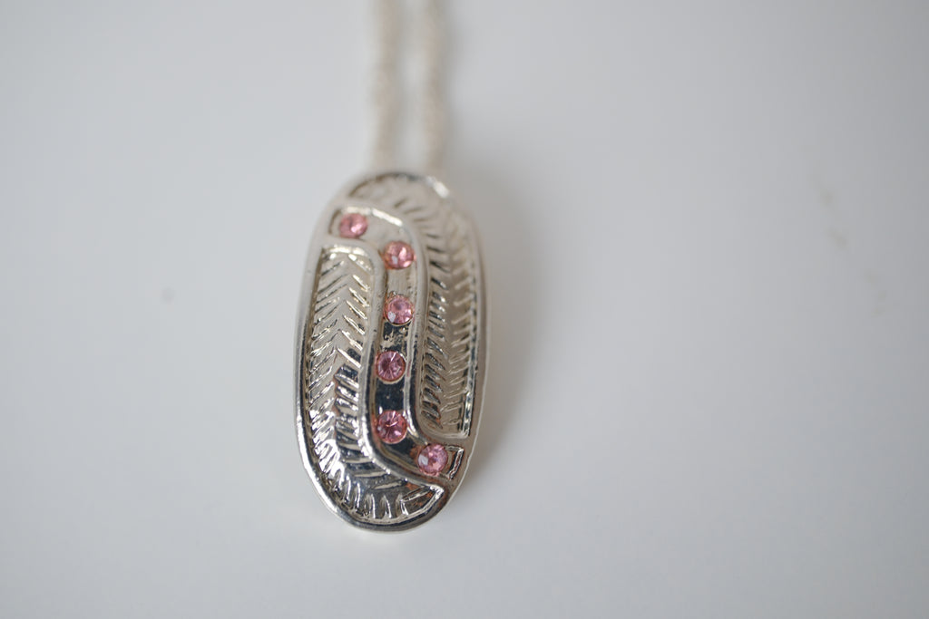Ma Bella Silver tone delicate Pink rinestones necklace