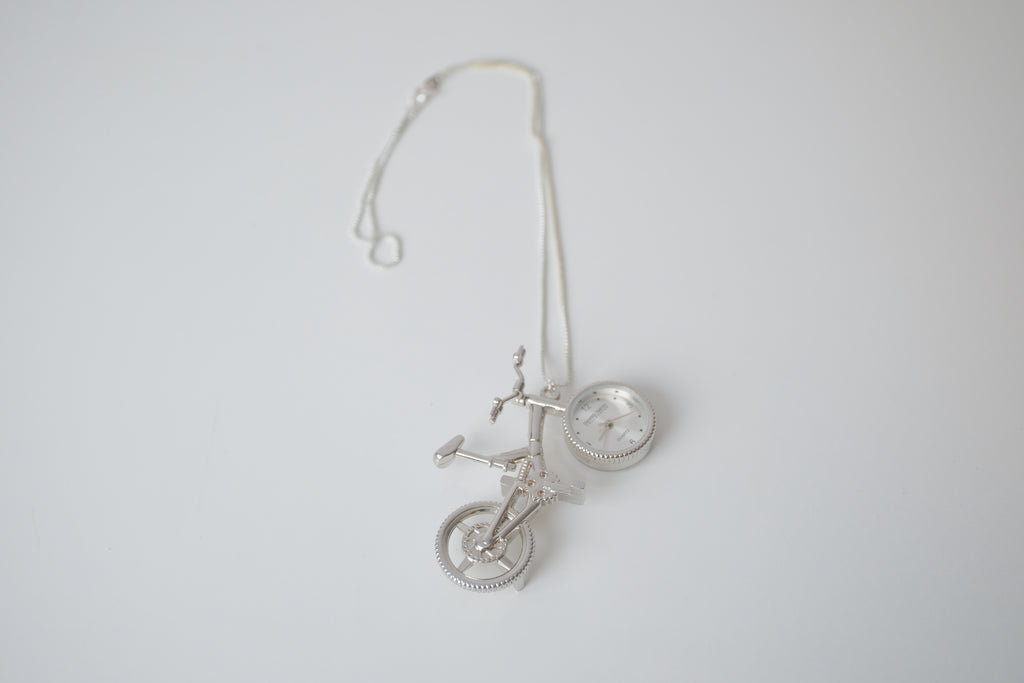 Silver-tone bicycle watch pendant necklace