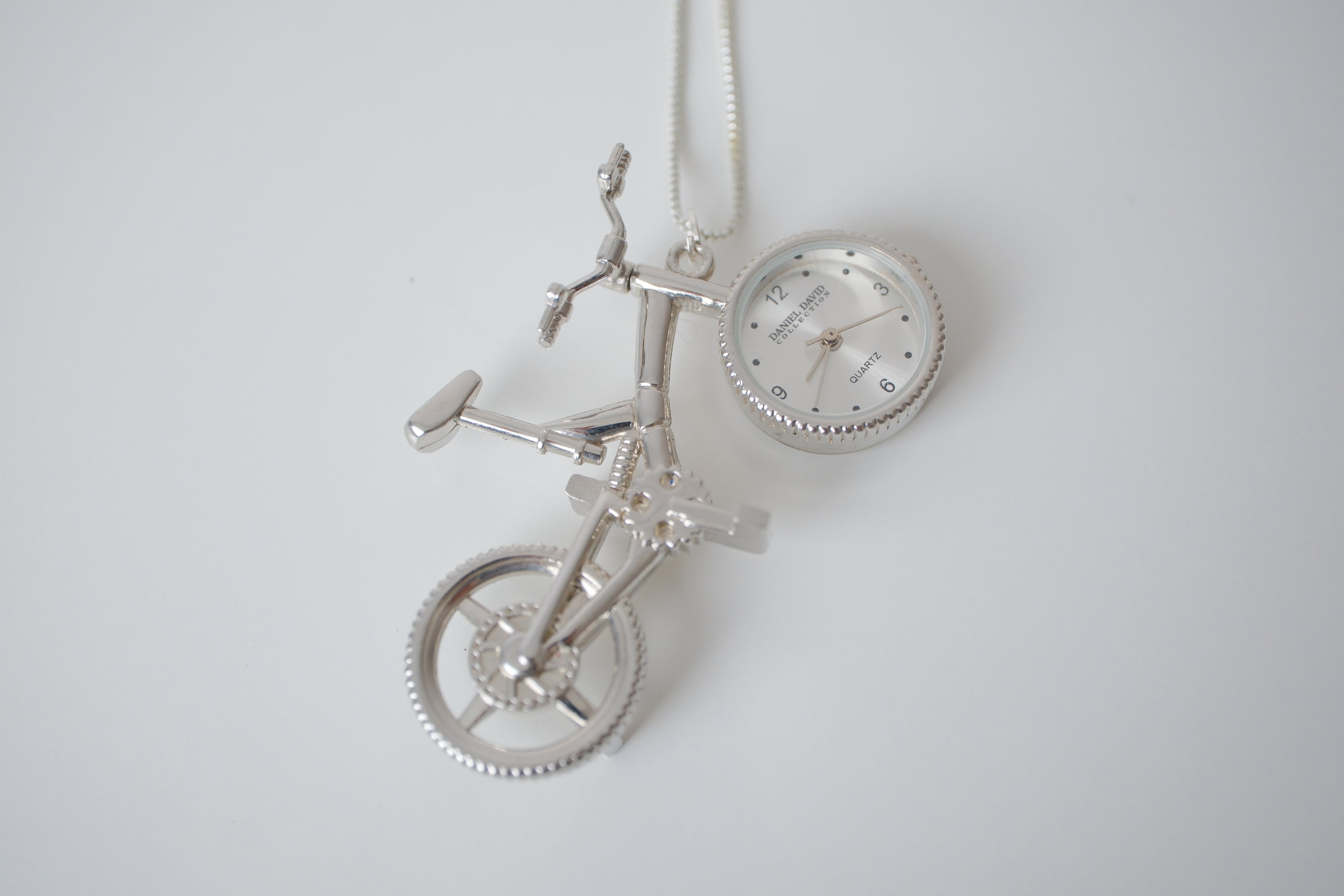 Silver-tone bicycle watch pendant necklace