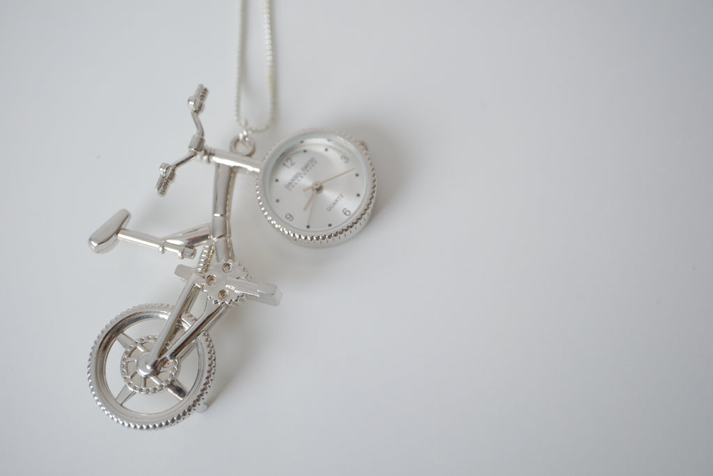 Silver-tone bicycle watch pendant necklace