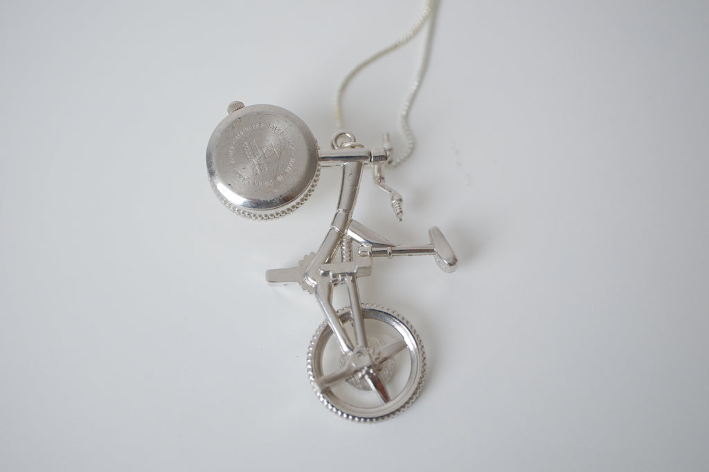 Silver-tone bicycle watch pendant necklace