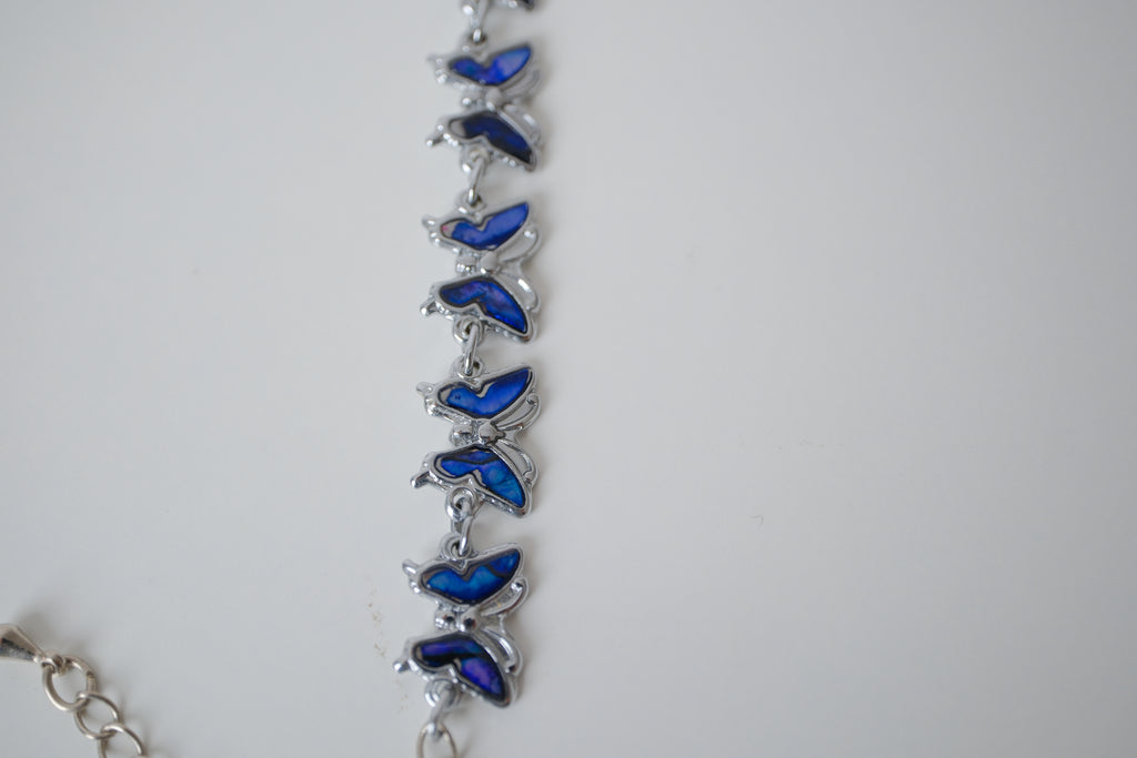 Silver-tone Abalone shell Butterfly link bracelet