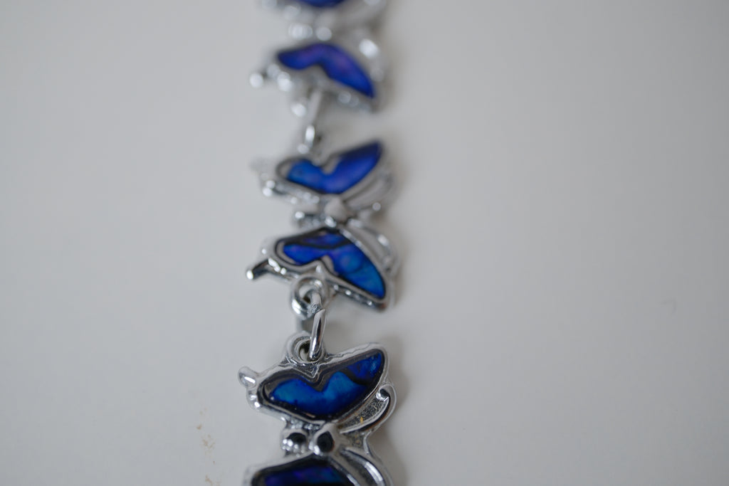 Silver-tone Abalone shell Butterfly link bracelet