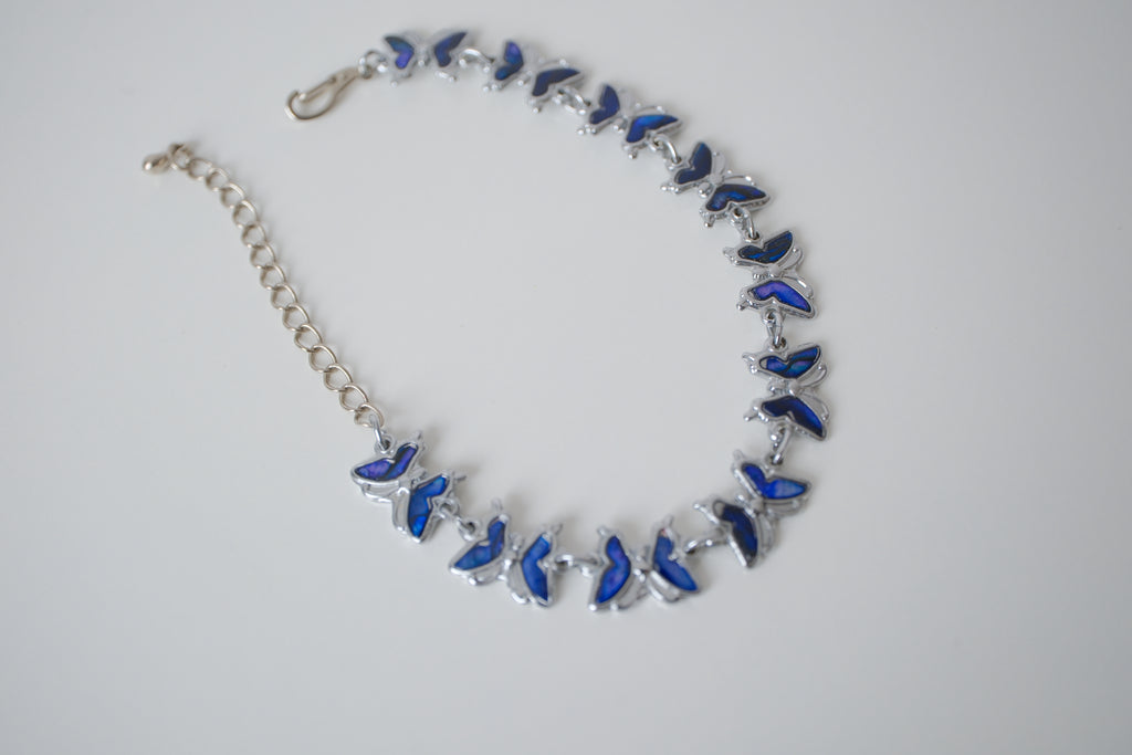 Silver-tone Abalone shell Butterfly link bracelet