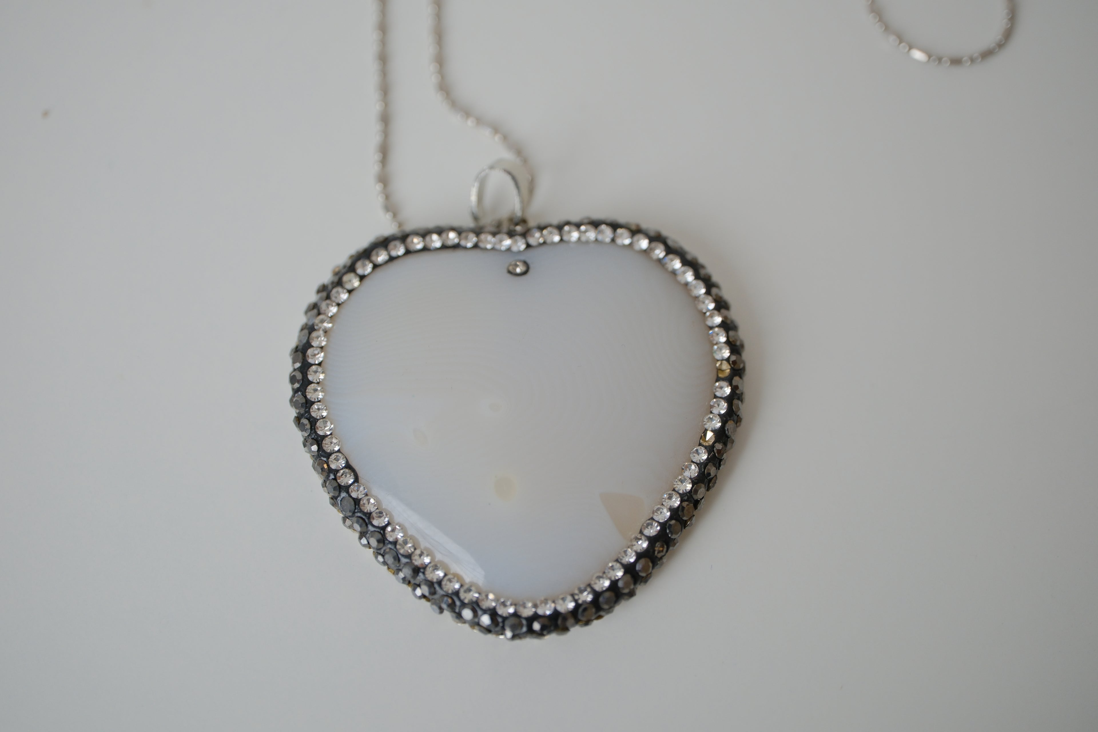 Gray white stone heart pendant