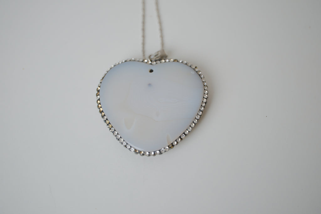 Gray white stone heart pendant